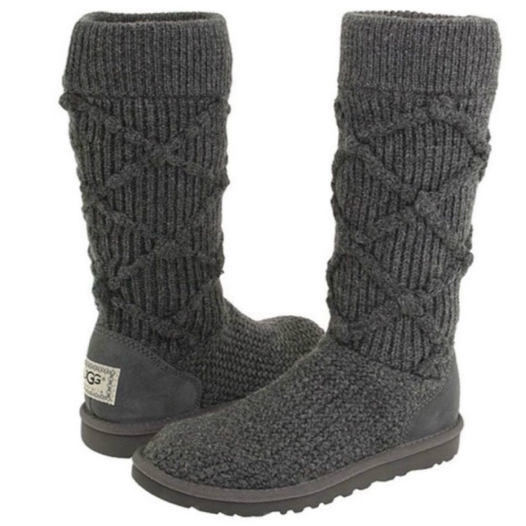 Ugg Classic Argyle Gray Charcoal Knit Boots